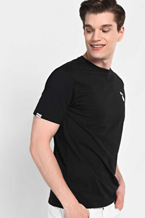 BASS Siyah Bisiklet Yaka Baskılı Erkek Tshirt