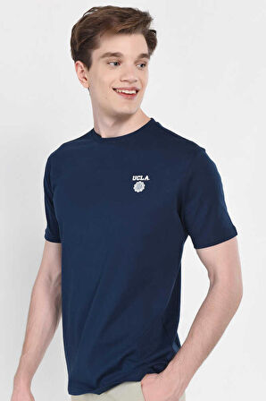 BASS Lacivert Bisiklet Yaka Baskılı Erkek Tshirt