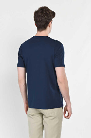 BASS Lacivert Bisiklet Yaka Baskılı Erkek Tshirt