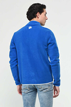 CORNING Mavi Yarım Fermuarlı Nakışlı Polar Erkek Sweatshirt
