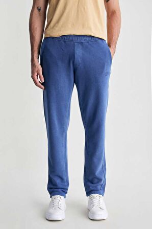 OLEG Lacivert Rahat Paça Nakışlı Standard Erkek Eşofman Alt