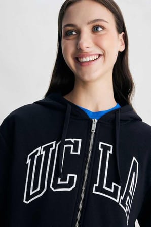 JOYCE Siyah Kapüşonlu Ve Fermuarlı Aplikeli Standard Fit Kadın Sweatshirt