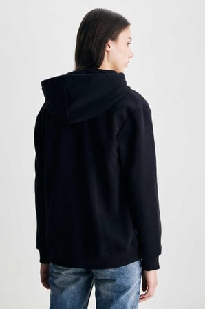 JOYCE Siyah Kapüşonlu Ve Fermuarlı Aplikeli Standard Fit Kadın Sweatshirt