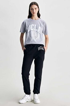 JULES Siyah Rahat Paça Nakışlı Standard Kadın Eşofman Alt