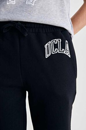 JULES Siyah Rahat Paça Nakışlı Standard Kadın Eşofman Alt