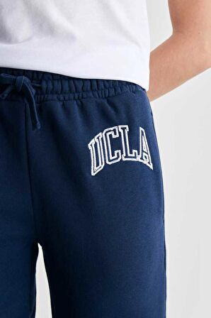 JULES Lacivert Rahat Paça Nakışlı Standard Kadın Eşofman Alt