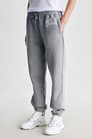 JULES Gri Rahat Paça Nakışlı Standard Kadın Eşofman Alt