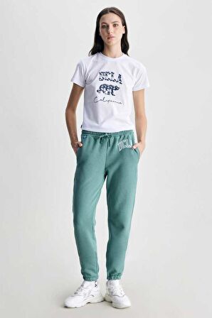 JULES Yeşil Rahat Paça Nakışlı Standard Kadın Eşofman Alt