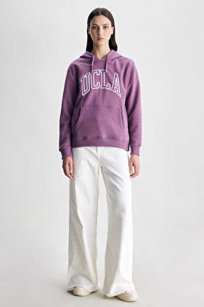 RILEY Mor Kapüşonlu Nakışlı Standard Fit Kadın Sweatshirt