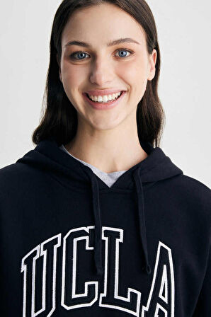 RILEY Siyah Kapüşonlu Nakışlı Standard Fit Kadın Sweatshirt