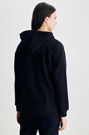 RILEY Siyah Kapüşonlu Nakışlı Standard Fit Kadın Sweatshirt