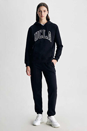 RILEY Siyah Kapüşonlu Nakışlı Standard Fit Kadın Sweatshirt