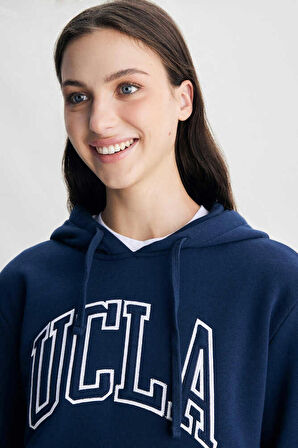 RILEY Lacivert Kapüşonlu Nakışlı Standard Fit Kadın Sweatshirt