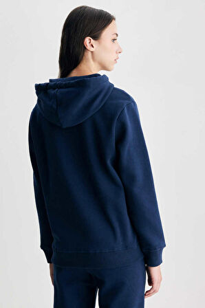 RILEY Lacivert Kapüşonlu Nakışlı Standard Fit Kadın Sweatshirt