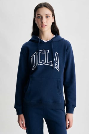 RILEY Lacivert Kapüşonlu Nakışlı Standard Fit Kadın Sweatshirt
