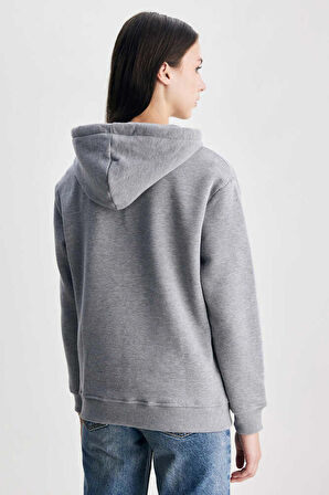 RILEY Gri Kapüşonlu Nakışlı Standard Fit Kadın Sweatshirt