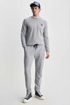 LUSKIN Gri Daralan Kesim Baskılı Standard Fit Erkek Eşofman Alt