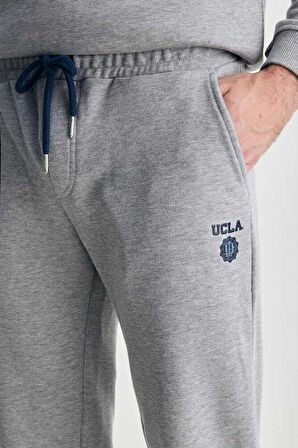 LUSKIN Gri Daralan Kesim Baskılı Standard Fit Erkek Eşofman Alt