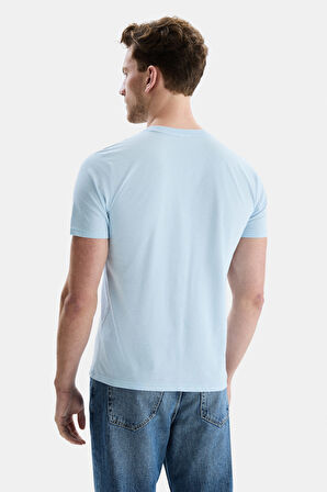 BASS Gök Mavisi Bisiklet Yaka Baskılı Standard Fit Erkek Tshirt