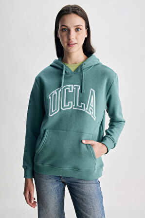 RILEY Yeşil Kapüşonlu Nakışlı Standard Fit Kadın Sweatshirt