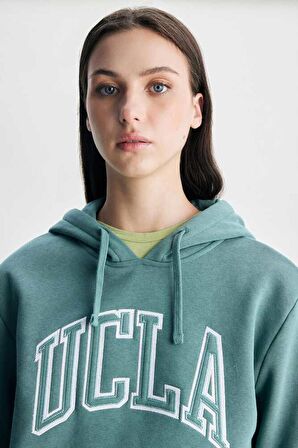 RILEY Yeşil Kapüşonlu Nakışlı Standard Fit Kadın Sweatshirt