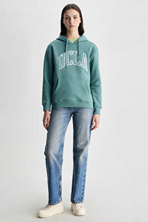 RILEY Yeşil Kapüşonlu Nakışlı Standard Fit Kadın Sweatshirt