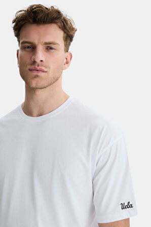 IGNISO Beyaz Bisiklet Yaka Baskılı Oversize  Erkek Tshirt