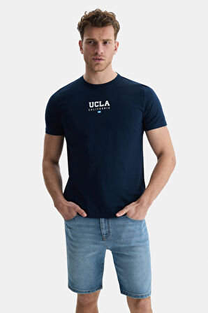 SHERMAN Lacivert Bisiklet Yaka Baskılı Standard Fit Erkek Tshirt