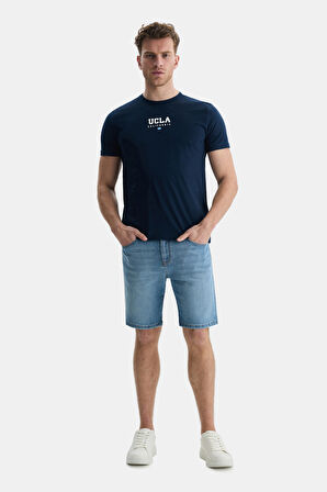 SHERMAN Lacivert Bisiklet Yaka Baskılı Standard Fit Erkek Tshirt