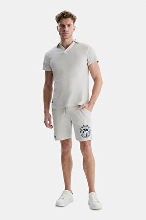 RUSSEL Bej Polo Yaka baskılı Erkek Tshirt
