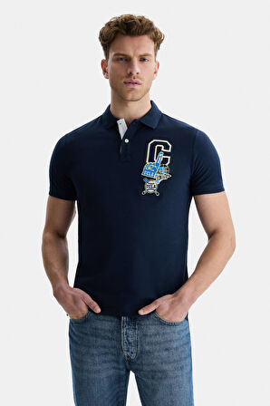 FRANKE Lacivert Polo Yaka Nakışlı Erkek Tshirt