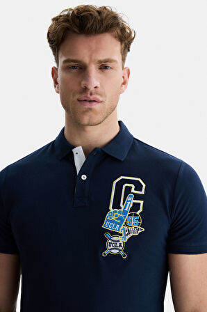 FRANKE Lacivert Polo Yaka Nakışlı Erkek Tshirt