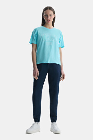 SANCHEZ Mavi Bisiklet Yaka Baskılı Standard Fit Kadın Tshirt