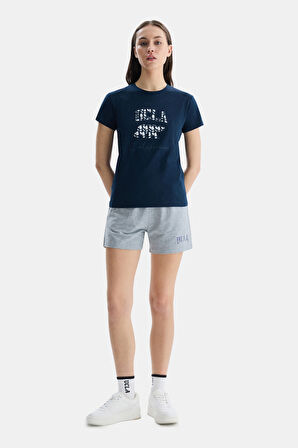 ALLISON Lacivert Bisiklet Yaka Baskılı Kadın Tshirt