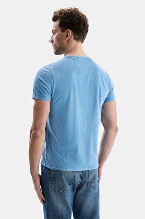 MARGAN Mavi Bisiklet Yaka Baskılı Erkek Tshirt