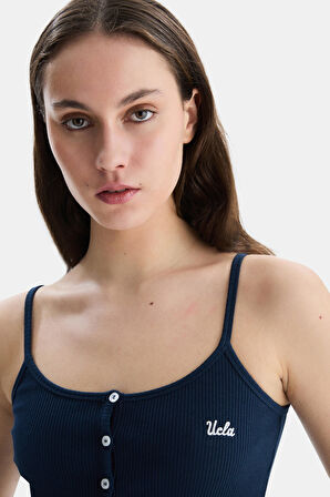 RHODES Lacivert Askılı Nakışlı Kadın Crop