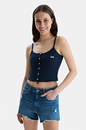 RHODES Lacivert Askılı Nakışlı Kadın Crop