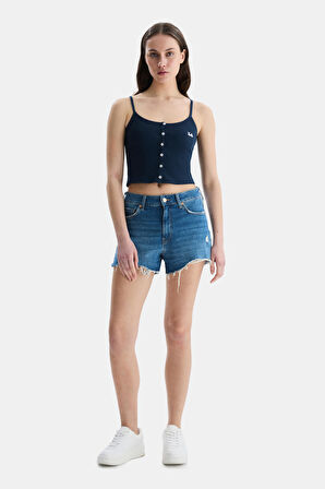 RHODES Lacivert Askılı Nakışlı Kadın Crop