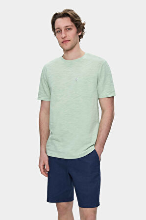 CALEB Duman Yeşili Bisiklet Yaka Cepli Standard Fit Erkek Tshirt