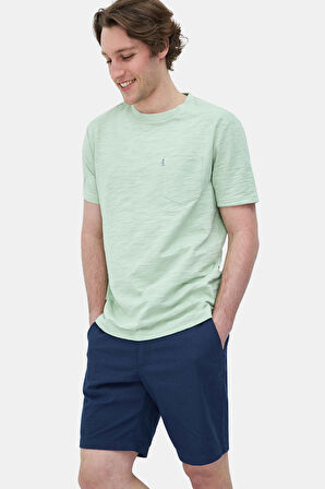 CALEB Duman Yeşili Bisiklet Yaka Cepli Standard Fit Erkek Tshirt