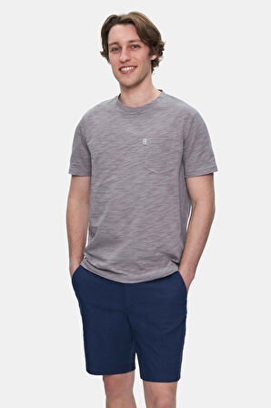 CALEB Koyu Gri Bisiklet Yaka Cepli Standard Fit Erkek Tshirt