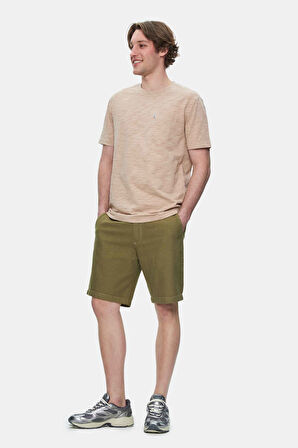 CALEB Açık Kahve Bisiklet Yaka Cepli Standard Fit Erkek Tshirt