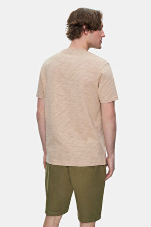 CALEB Açık Kahve Bisiklet Yaka Cepli Standard Fit Erkek Tshirt