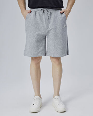 ASHER Gri Yırtmaçlı Patchli Rahat Kalıp Erkek Örme Şort