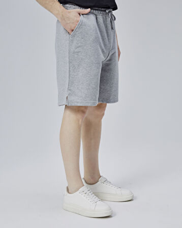 ASHER Gri Yırtmaçlı Patchli Rahat Kalıp Erkek Örme Şort