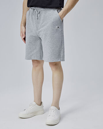 ASHER Gri Yırtmaçlı Patchli Rahat Kalıp Erkek Örme Şort