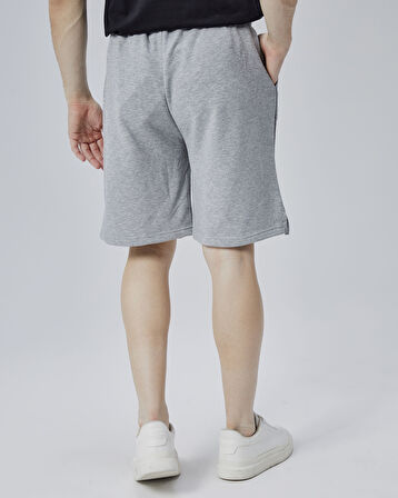 ASHER Gri Yırtmaçlı Patchli Rahat Kalıp Erkek Örme Şort