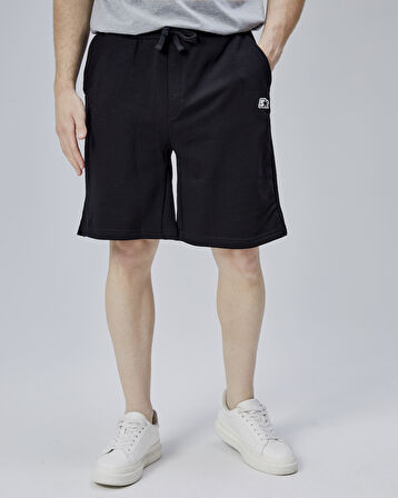 ASHER Siyah Yırtmaçlı Patchli Rahat Kalıp Erkek Örme Şort