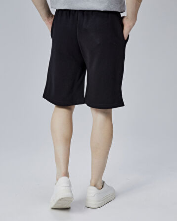 ASHER Siyah Yırtmaçlı Patchli Rahat Kalıp Erkek Örme Şort