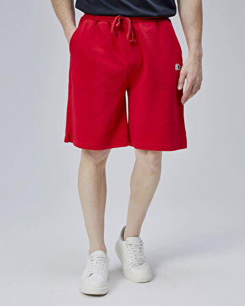 ASHER Kırmızı Yırtmaçlı Patchli Rahat Kalıp Erkek Örme Şort